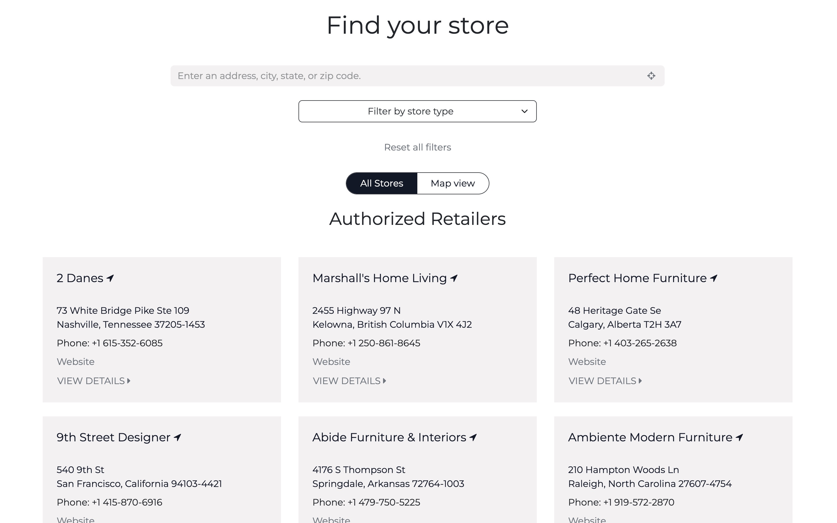 Customer-facing retailer locator powered by Odoo records and Google Maps